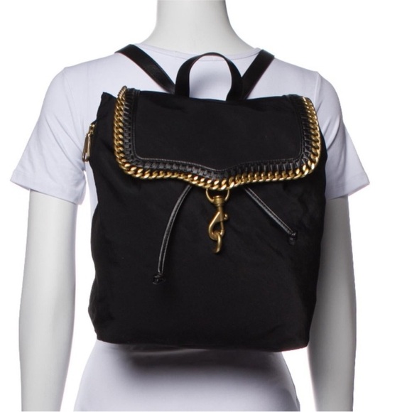 NWT Rebecca Minkoff Black Gold Chain Backpack Leather Trim Flap Backpack main image 6